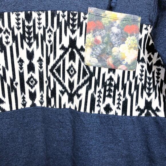 On The Byas Aztec Floral Mixed Print Blue Hoodie Size Small - Picture 2 of 6